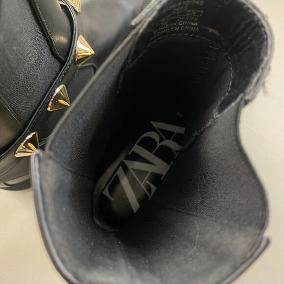 ZARA Ankle Boots Womens 36 6 Black Studded Ankle Strap Chelsea Goth Biker Vegan - Picture 7 of 11